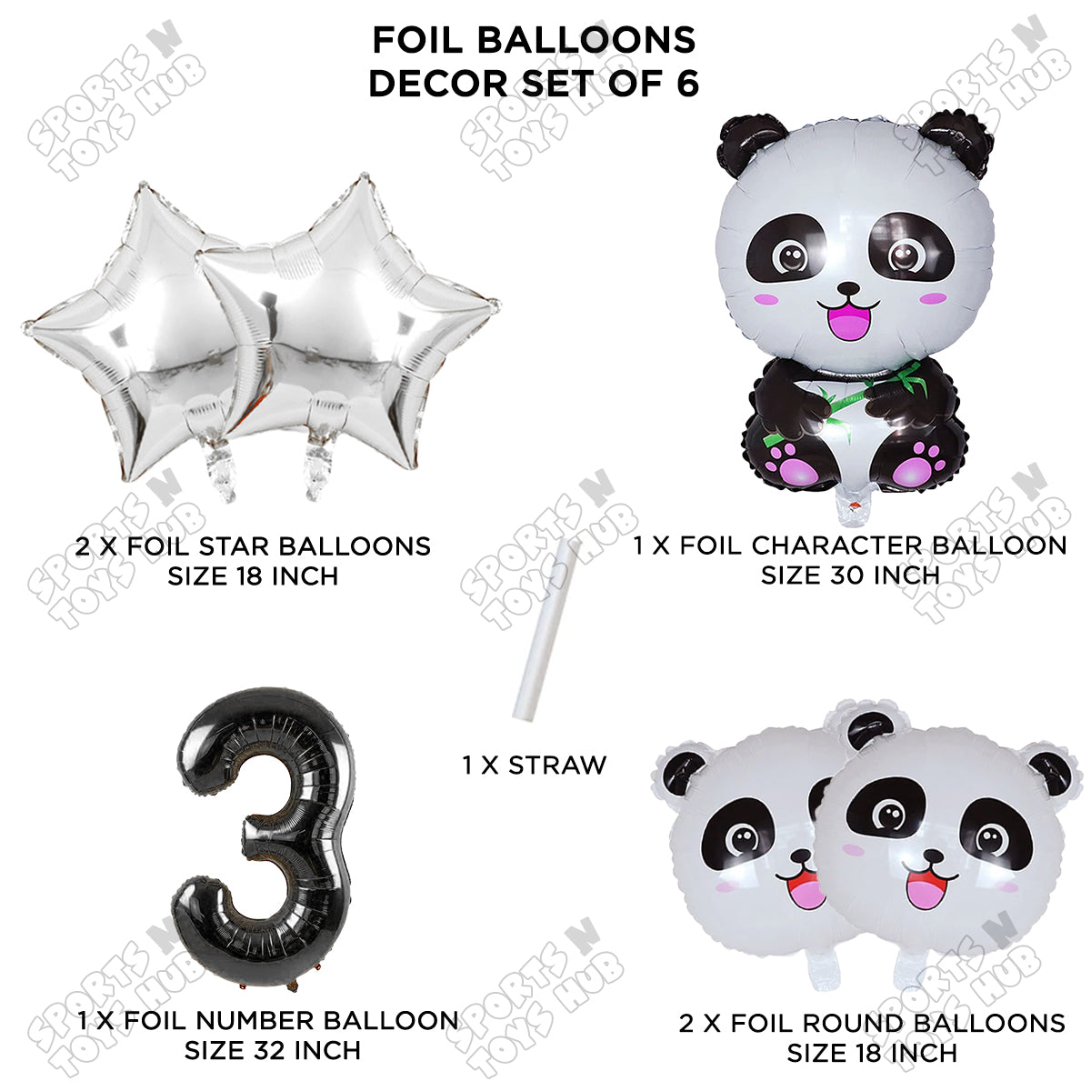 Jungle Safari Panda Pack Of 6 Foil Balloon Set
