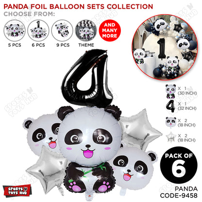 Jungle Safari Panda Pack Of 6 Foil Balloon Set