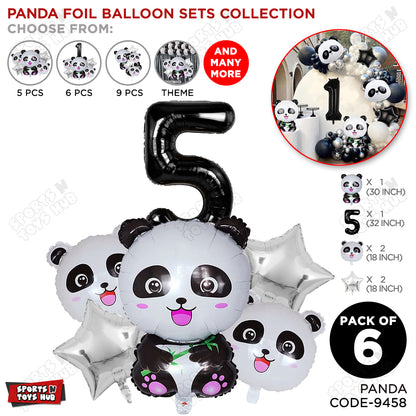 Jungle Safari Panda Pack Of 6 Foil Balloon Set