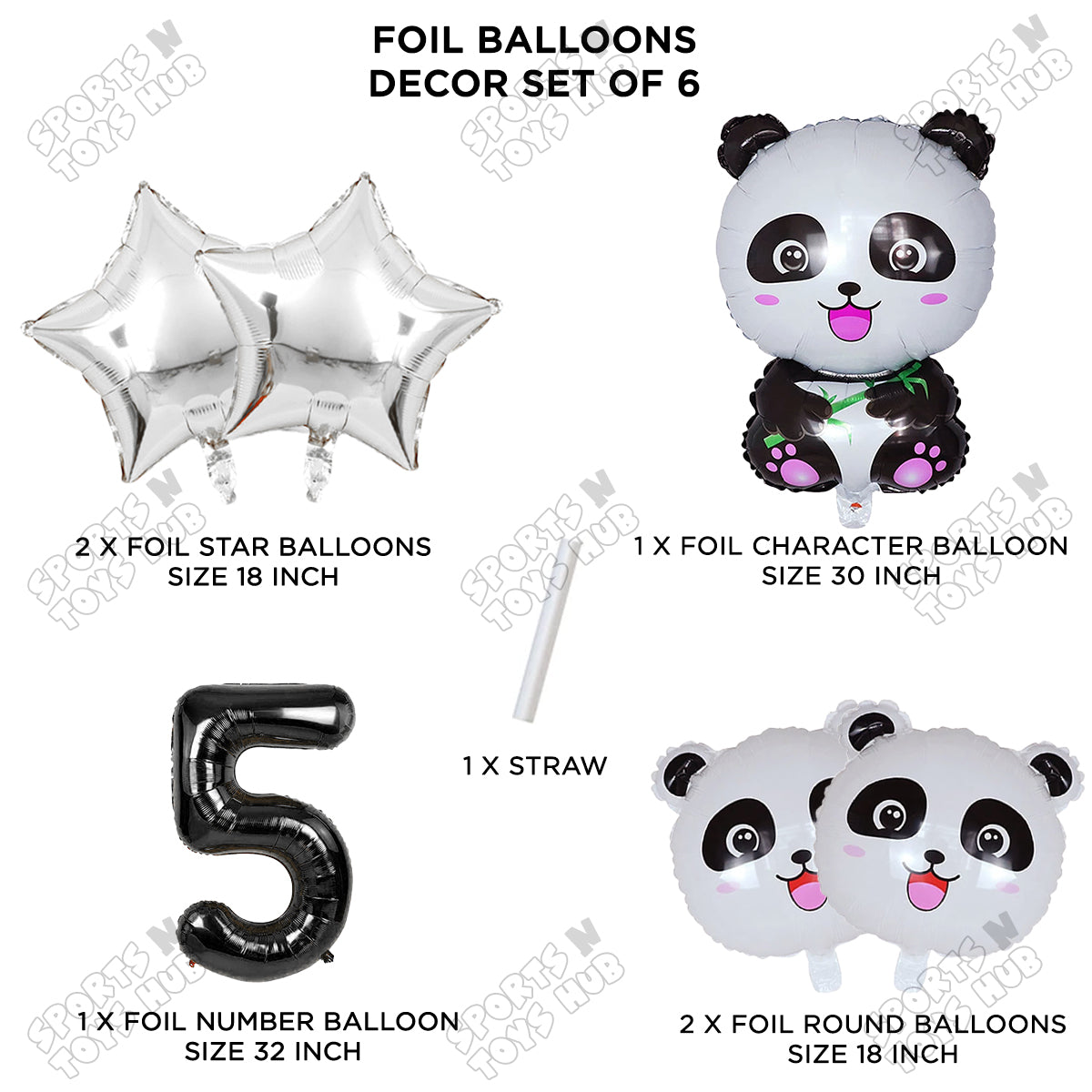 Jungle Safari Panda Pack Of 6 Foil Balloon Set