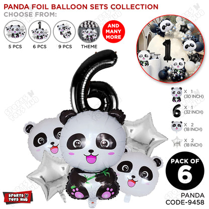 Jungle Safari Panda Pack Of 6 Foil Balloon Set