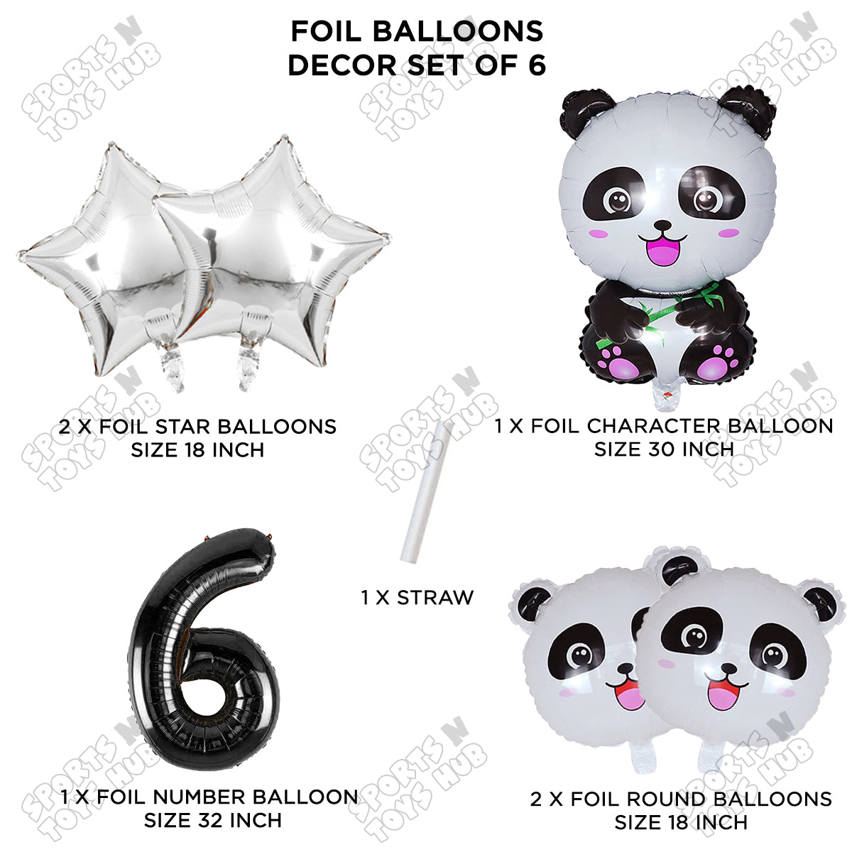 Jungle Safari Panda Pack Of 6 Foil Balloon Set