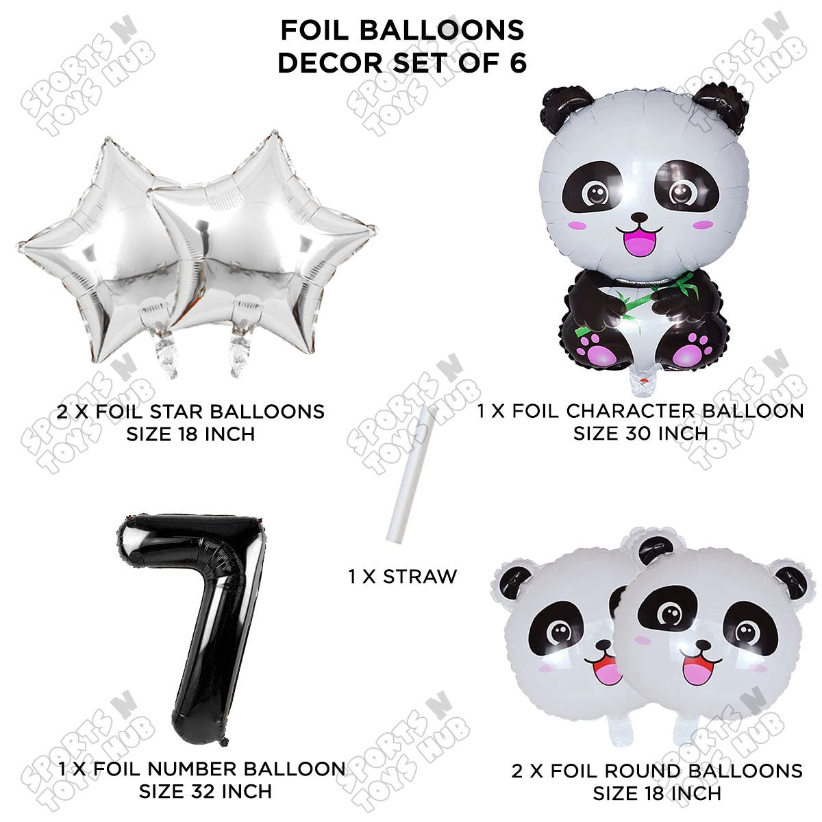Jungle Safari Panda Pack Of 6 Foil Balloon Set
