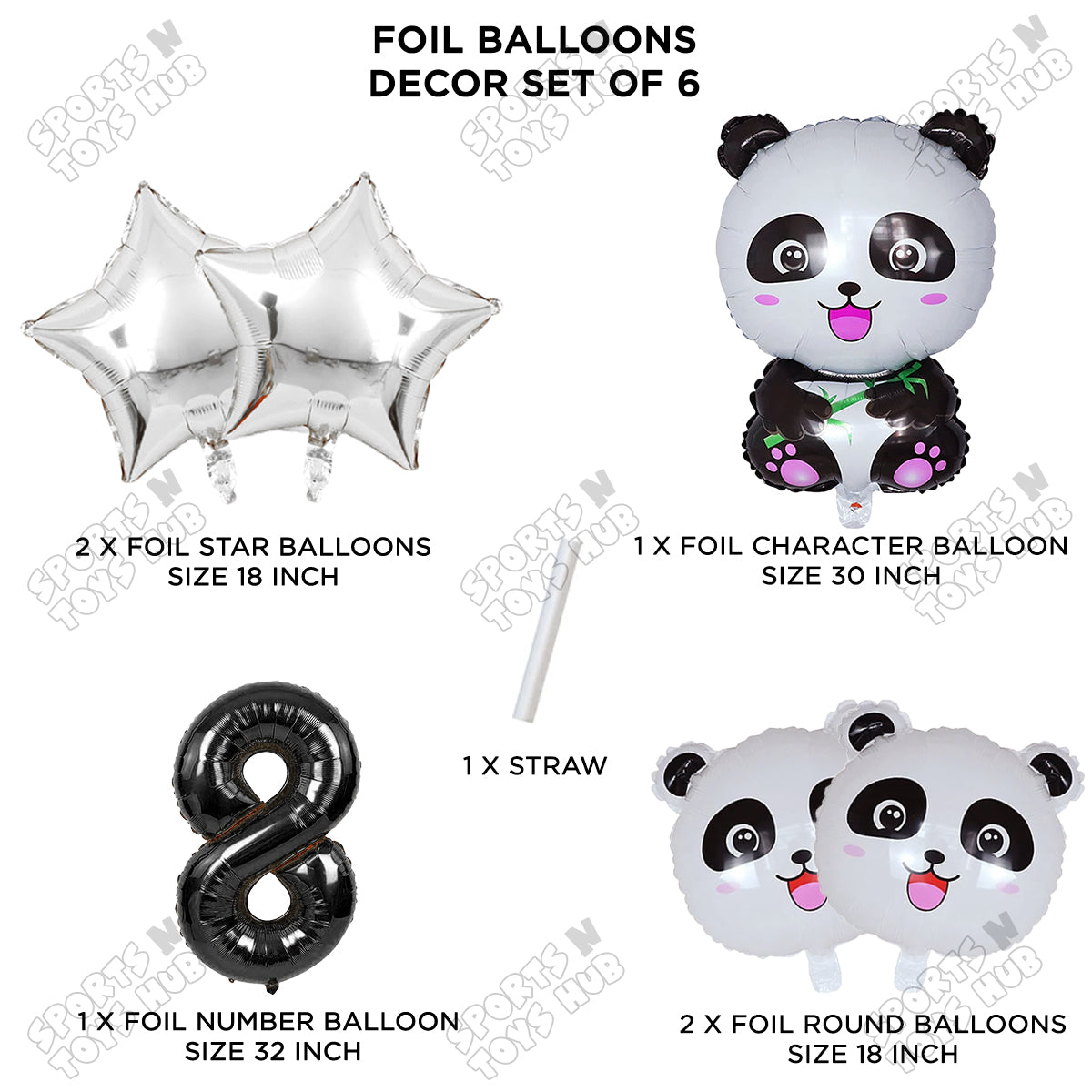 Jungle Safari Panda Pack Of 6 Foil Balloon Set