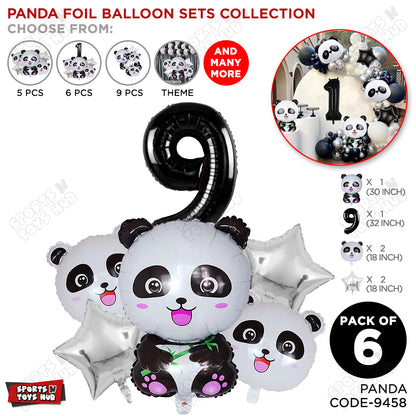 Jungle Safari Panda Pack Of 6 Foil Balloon Set