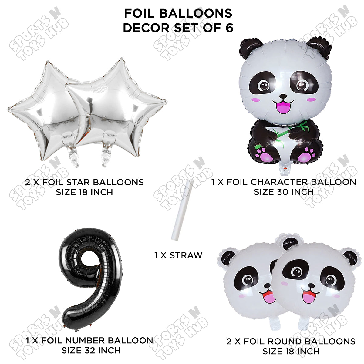 Jungle Safari Panda Pack Of 6 Foil Balloon Set