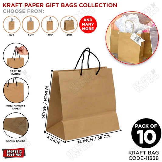 Kraft Paper Gift Bags 14x18x4 Inch - Pack of 10