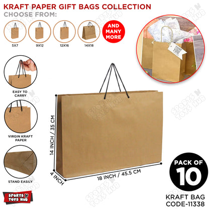 Kraft Paper Gift Bags 18x14x4 Inch - Pack of 10