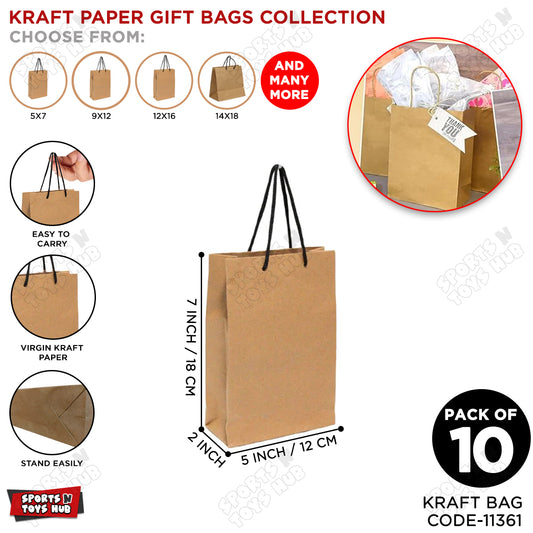 Kraft Paper Gift Bags 5x7x2 Inch - Pack of 10
