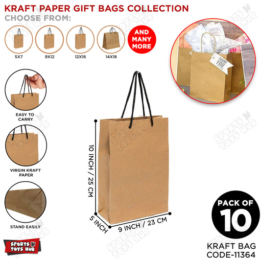 Kraft Paper Gift Bags 9x10x5 Inch - Pack of 10