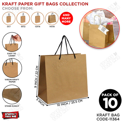 Kraft Paper Gift Bags 9x10x5 Inch - Pack of 10
