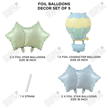 Pastel Matte Hot Air Balloon Pack Of 5 Foil Balloon Set