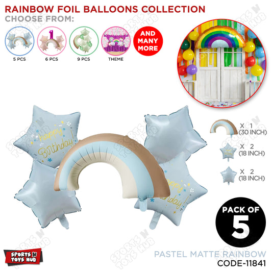 Pastel Blue Matte Color Rainbow Pack Of 5 Foil Balloon Set
