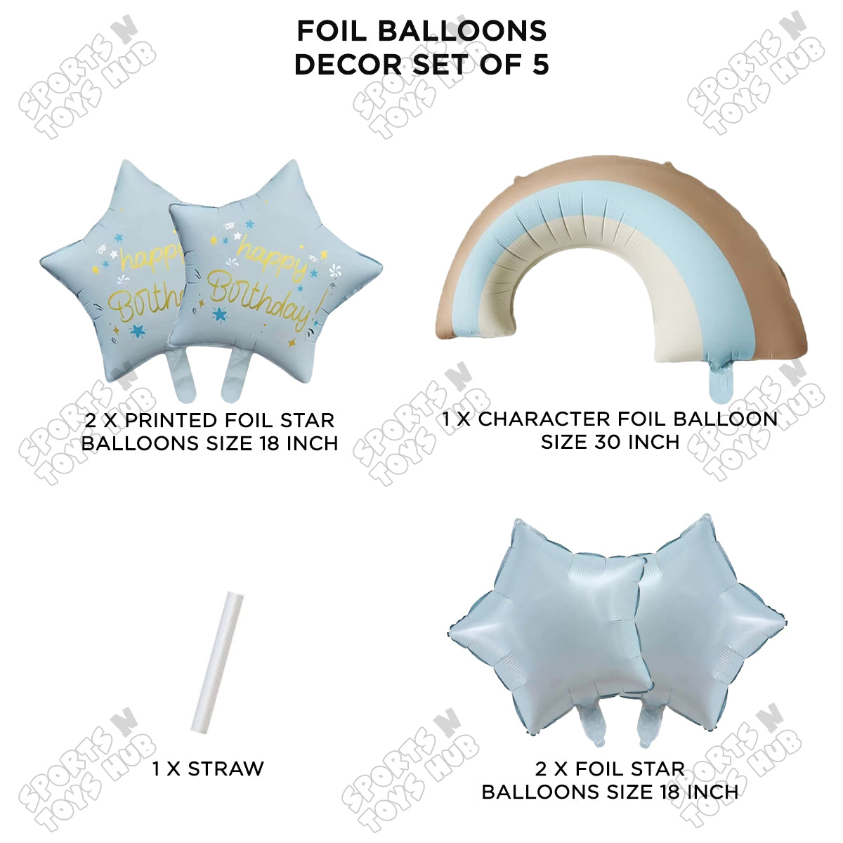 Pastel Matte Color Rainbow Pack Of 5 Foil Balloon Set