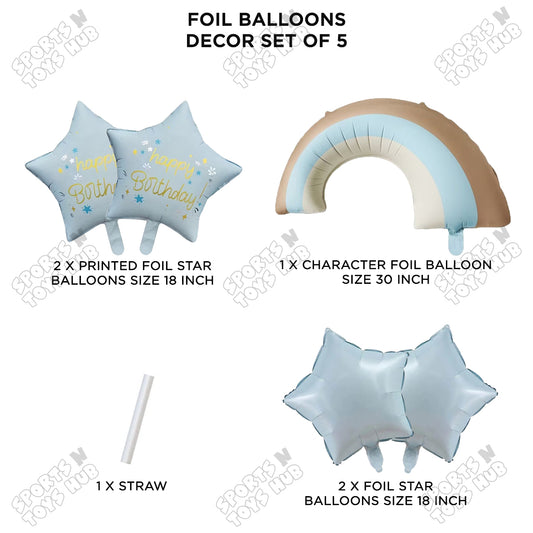 Pastel Blue Matte Color Rainbow Pack Of 5 Foil Balloon Set