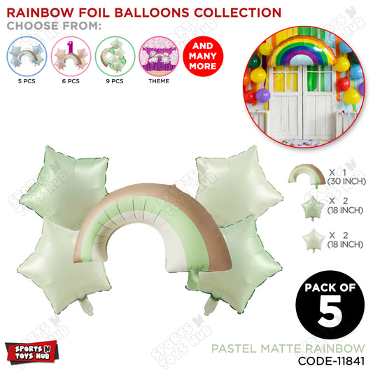 Pastel Green Matte Color Rainbow Pack Of 5 Foil Balloon Set