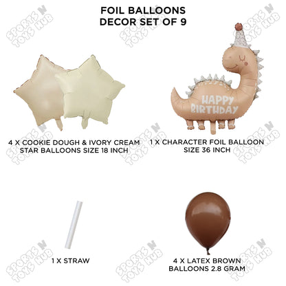 Pastel Matte Dino Foil Balloon Pack Of 9 Foil Balloon Set