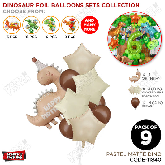 Pastel Matte Dino Foil Balloon Pack Of 9 Foil Balloon Set