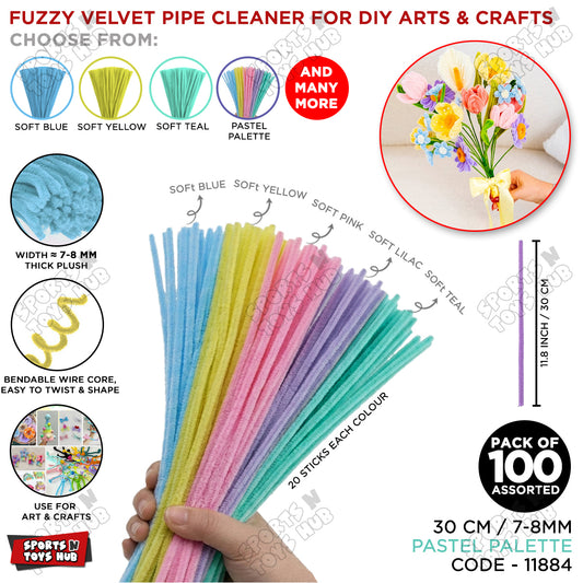 Pastel Palette Color Pipe Cleaners 100 Pcs – Premium 30cm Chenille Craft Stems, 7-8mm Thick Flexible Fuzzy Sticks for DIY Arts & Crafts, Kids Art Projects, School Activities, Handmade Flowers, Floral Arrangements & Party Decorations