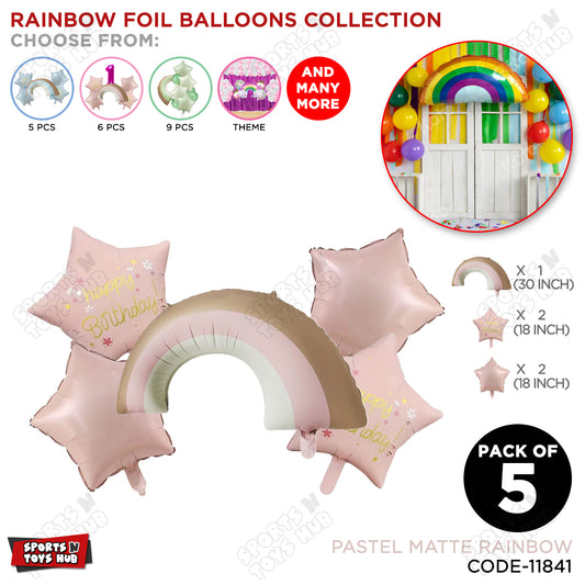 Pastel Matte Color Rainbow Pack Of 5 Foil Balloon Set