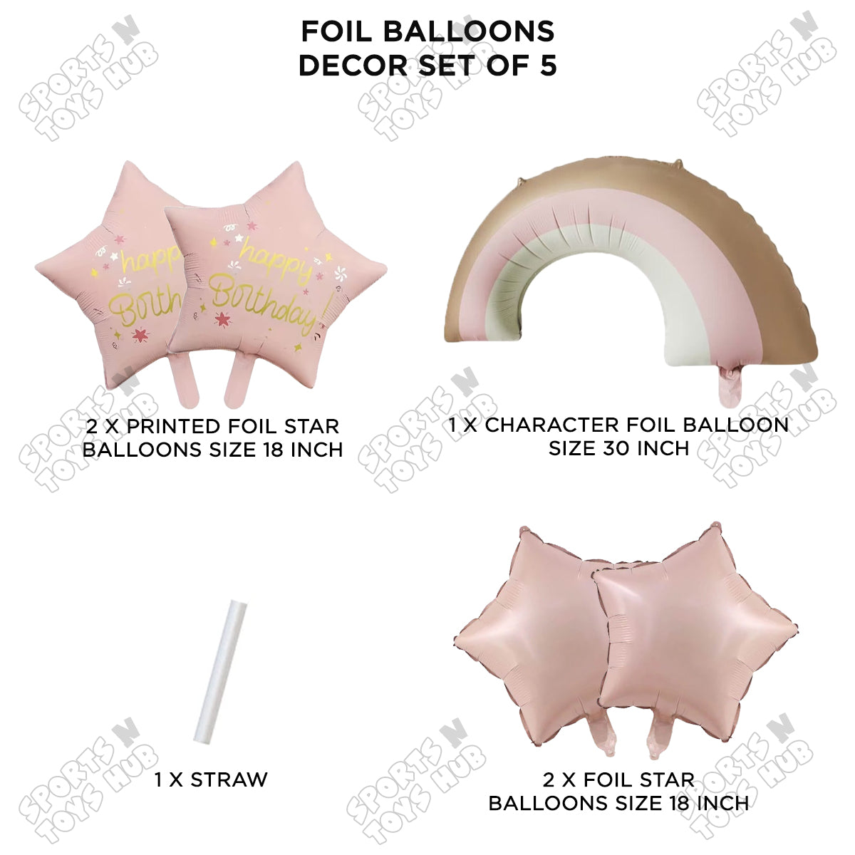 Pastel Matte Color Rainbow Pack Of 5 Foil Balloon Set