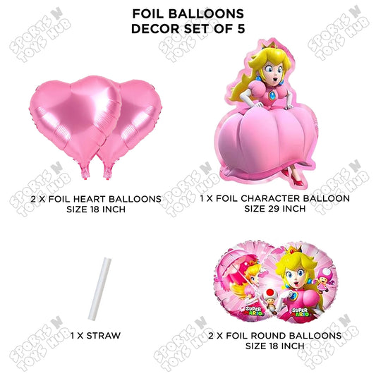 Princess Peach Pack Of 5 Foil Balloon Set