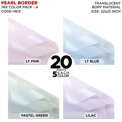Pearl Broad Border Edge - Mix Color 20 Sheet Pack - Translucent Matte Wrapping Sheets for Flower Bouquets