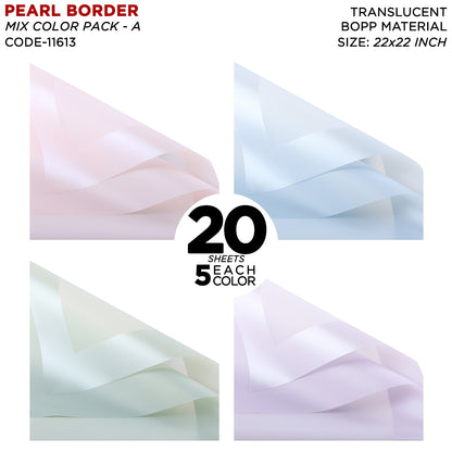 Pearl Broad Border Edge - Mix Color 20 Sheet Pack - Translucent Matte Wrapping Sheets for Flower Bouquets