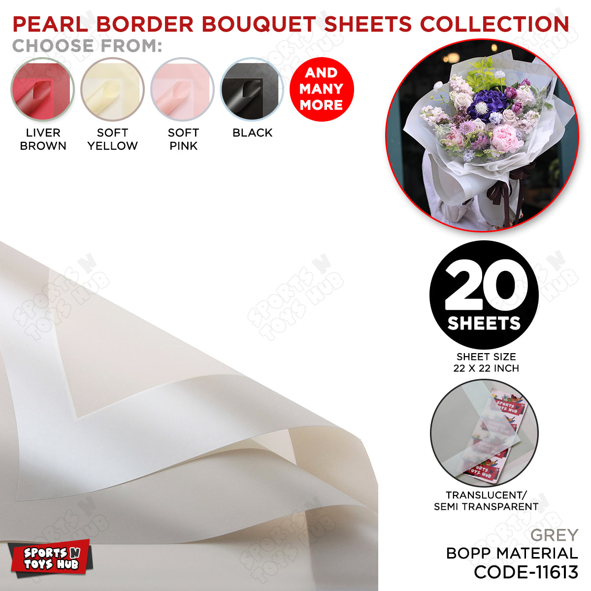 New Pearl Broad Border Edge Translucent Matte Wrapping Sheets for Flower Bouquets