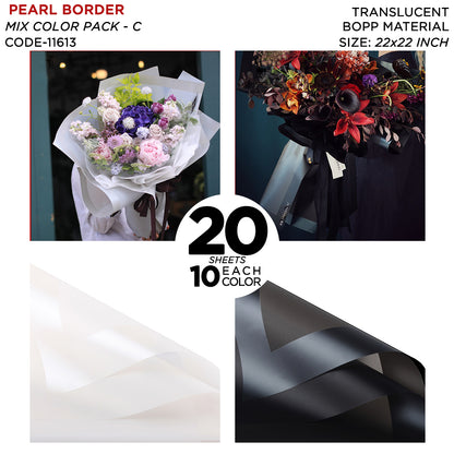 Pearl Broad Border Edge - Mix Color 20 Sheet Pack - Translucent Matte Wrapping Sheets for Flower Bouquets