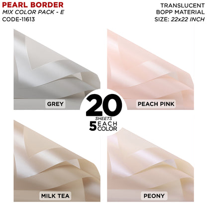 Pearl Broad Border Edge - Mix Color 20 Sheet Pack - Translucent Matte Wrapping Sheets for Flower Bouquets