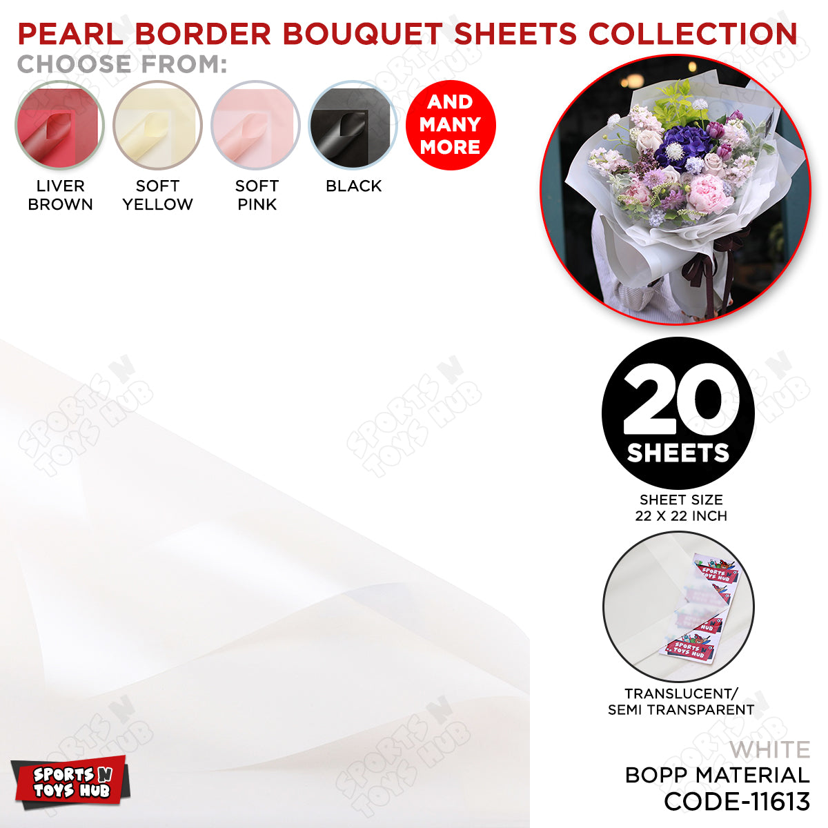 New Pearl Broad Border Edge Translucent Matte Wrapping Sheets for Flower Bouquets