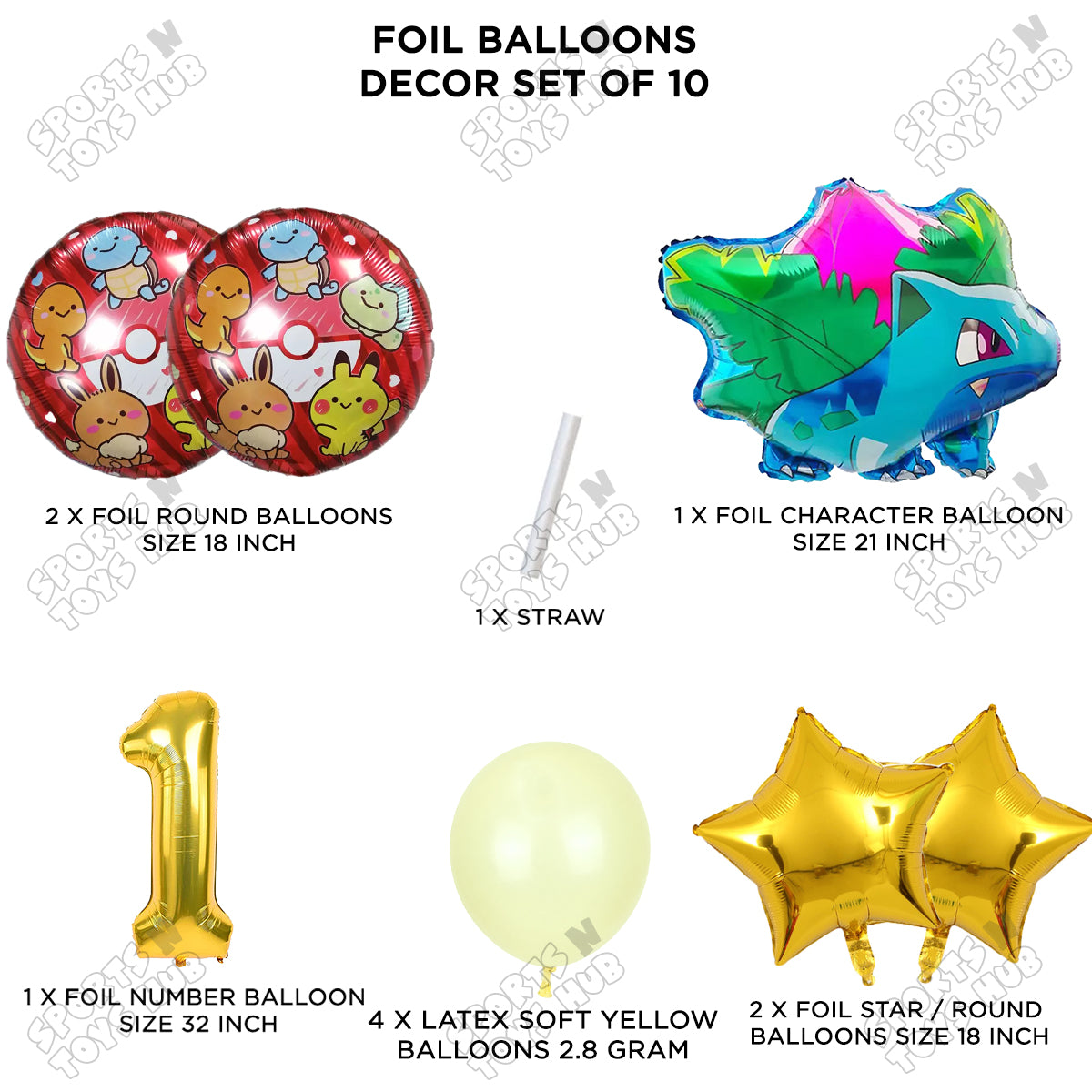 Pokemon Ivysaur Foil Balloon Set With Number Collection - Pack Of 10