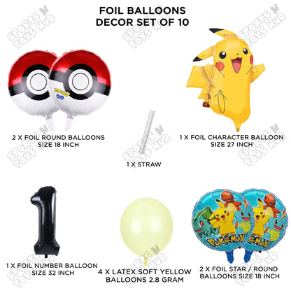 Pokemon Pika-chu Foil Balloon Set With Number Collection - Pack Of 10