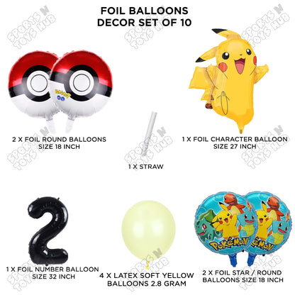 Pokemon Pika-chu Foil Balloon Set With Number Collection - Pack Of 10