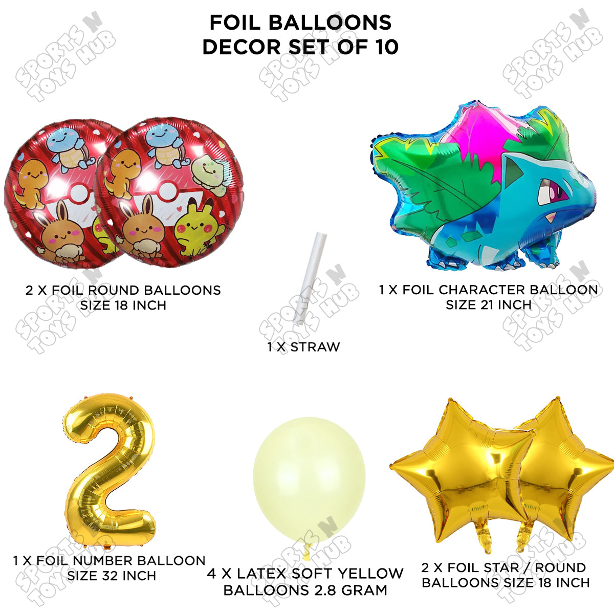 Pokemon Ivysaur Foil Balloon Set With Number Collection - Pack Of 10