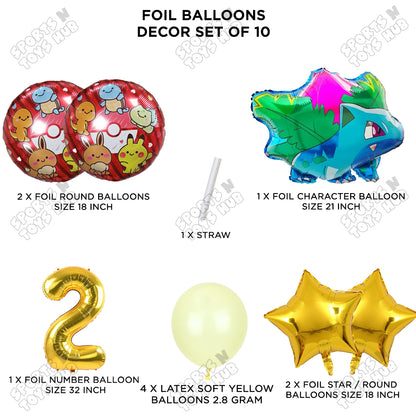 Pokemon Ivysaur Foil Balloon Set With Number Collection - Pack Of 10