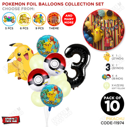 Pokemon Pika-chu Foil Balloon Set With Number Collection - Pack Of 10