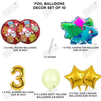 Pokemon Ivysaur Foil Balloon Set With Number Collection - Pack Of 10