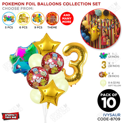 Pokemon Ivysaur Foil Balloon Set With Number Collection - Pack Of 10
