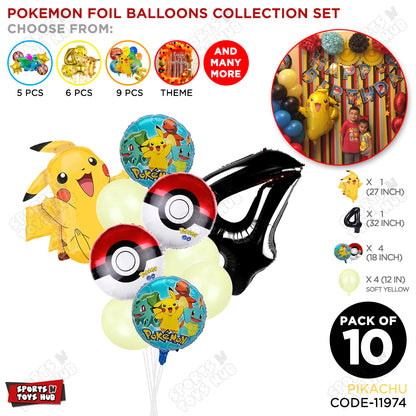 Pokemon Pika-chu Foil Balloon Set With Number Collection - Pack Of 10