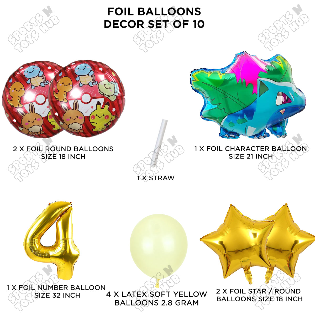 Pokemon Ivysaur Foil Balloon Set With Number Collection - Pack Of 10
