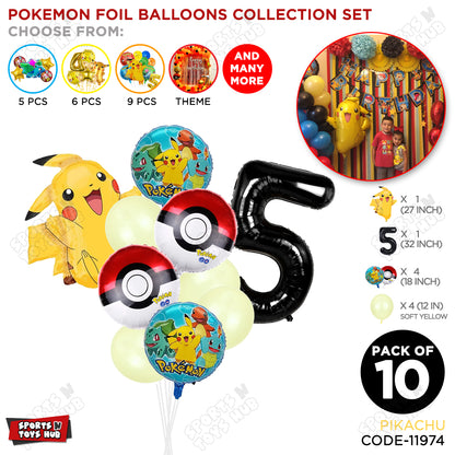 Pokemon Pika-chu Foil Balloon Set With Number Collection - Pack Of 10