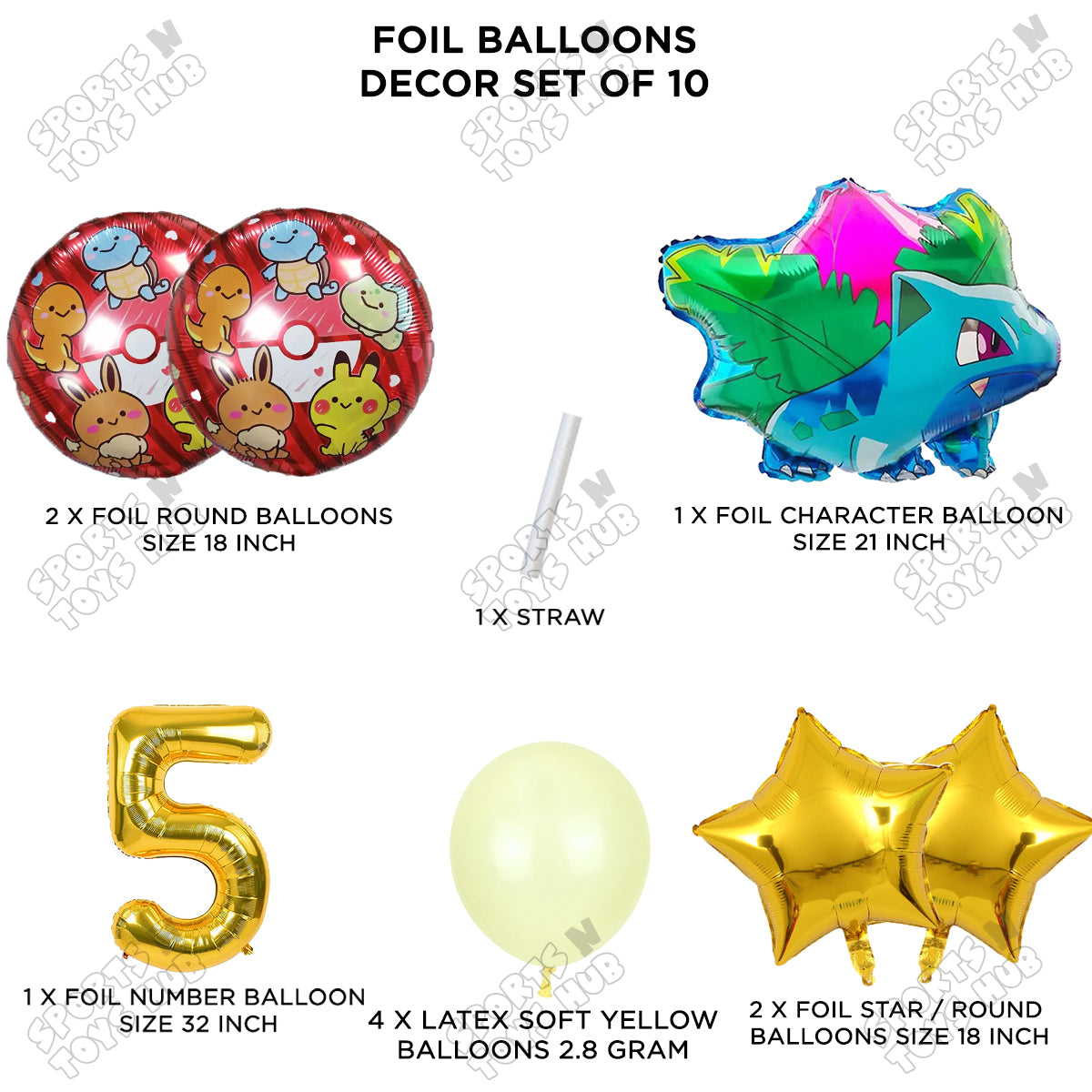 Pokemon Ivysaur Foil Balloon Set With Number Collection - Pack Of 10