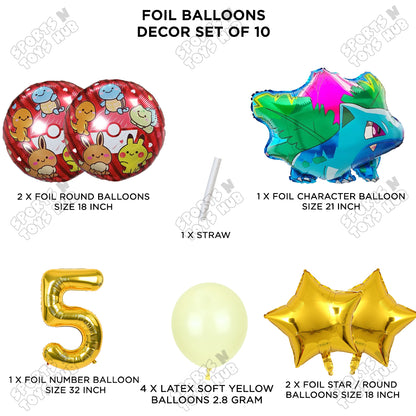 Pokemon Ivysaur Foil Balloon Set With Number Collection - Pack Of 10
