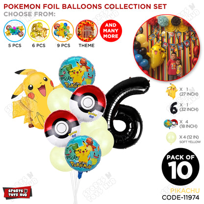 Pokemon Pika-chu Foil Balloon Set With Number Collection - Pack Of 10