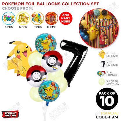Pokemon Pika-chu Foil Balloon Set With Number Collection - Pack Of 10