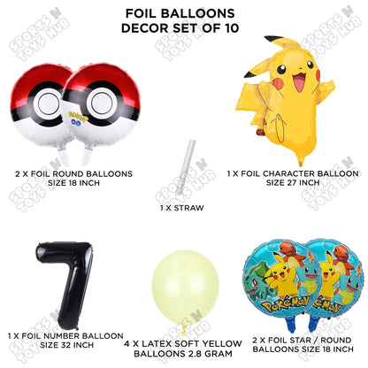 Pokemon Pika-chu Foil Balloon Set With Number Collection - Pack Of 10