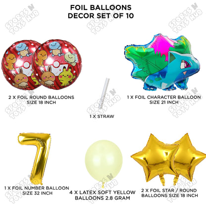 Pokemon Ivysaur Foil Balloon Set With Number Collection - Pack Of 10