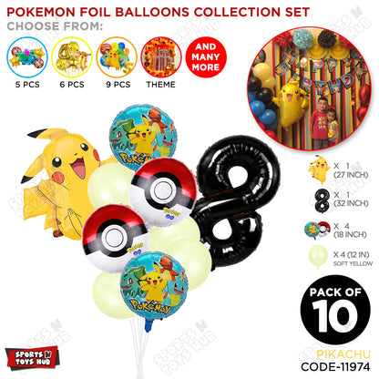 Pokemon Pika-chu Foil Balloon Set With Number Collection - Pack Of 10